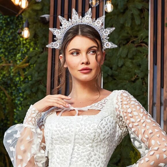 Silver Halo Crown Headband Goddess Headpiece - Picture 4 of 4